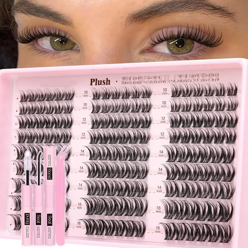 162 Pcs CC Curl Spider Lash Set, Natural Wispy Clusters, Curly Lashes, Fluffy Volume Eyelashes, D Curl False Eyelashes, Waterproof Adhesive, DIY Eyelash Extensions Kit, Best Lash Clusters
