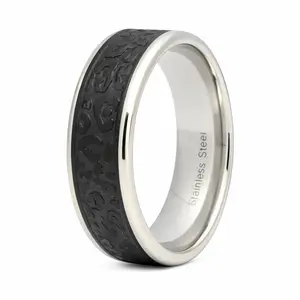The Croc Black Stainless Steel Crocodile Skin Pattern Inlay Ring -8mm