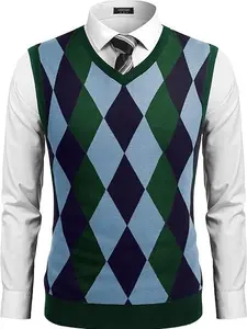 Men's Sleeveless V Neck Pullover Sweater Slim Fit Casual Argyle Sweater Vest black friday