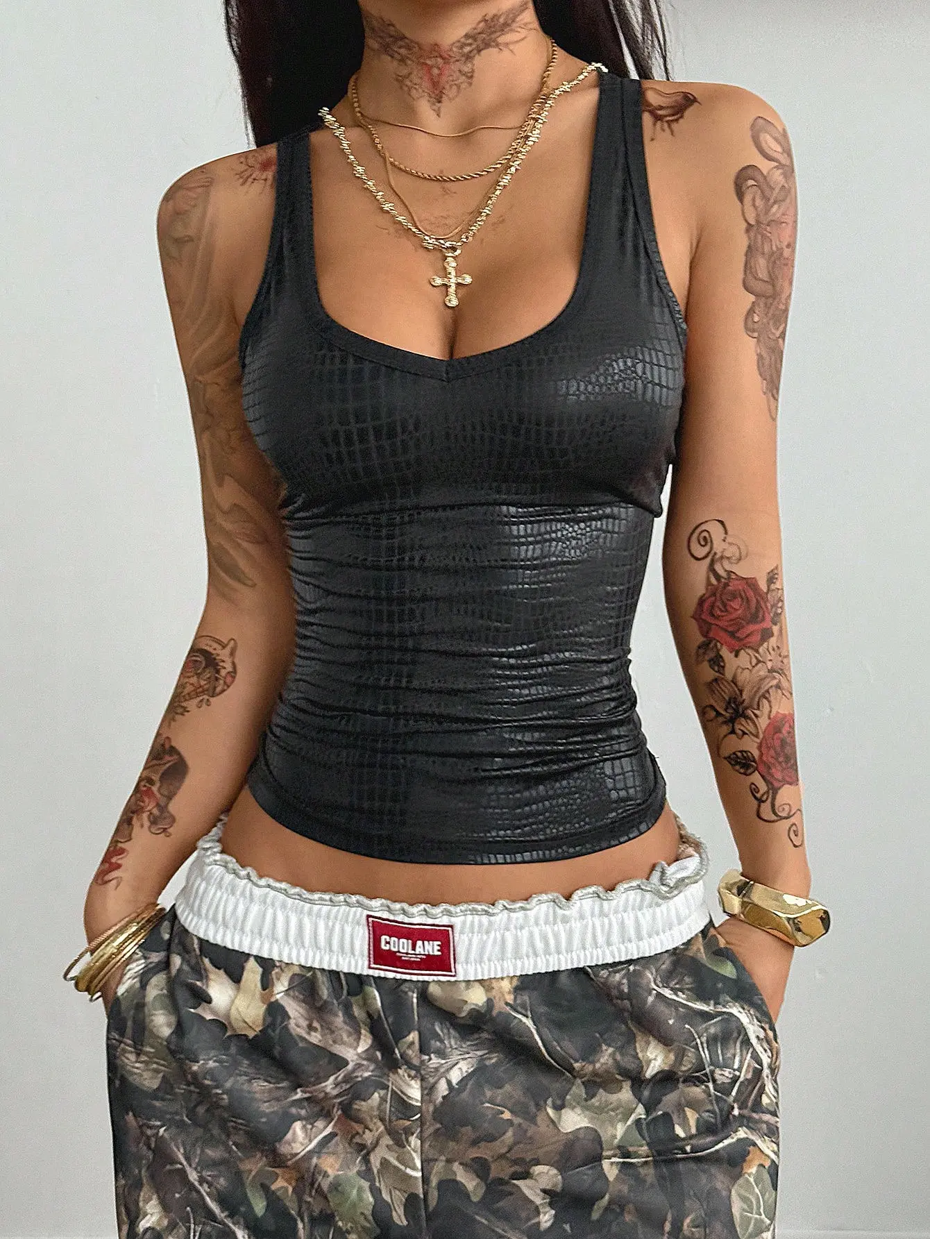 LUSHLACE Women's Faux Leather Tank Top - Concert, Rave, Festival, Night Out