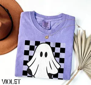 Comfort Colors Checkered Ghost Shirt, Ghost Checkered Shirt, Cute Ghost Tee, Cute Halloween Preppy Halloween Shirt for Woman