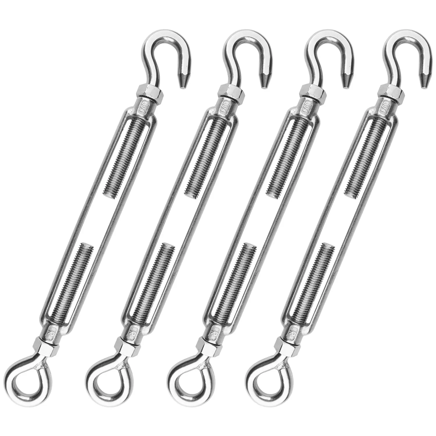4 Pack M8 Eye and Hook Turnbuckles 304 Stainless Steel Turnbuckles Wire Rope Tension Heavy Duty Turnbuckles for Cable Railing Wire Rope Hardware Kit