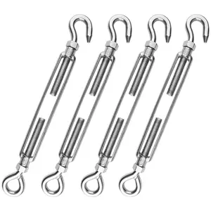 4 Pack M8 Eye and Hook Turnbuckles 304 Stainless Steel Turnbuckles Wire Rope Tension Heavy Duty Turnbuckles for Cable Railing Wire Rope Hardware Kit