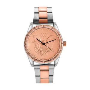 Genoa Coin Statue of Liberty Head Watch ION Plated Steel Strap Birthday Christmas Gifts