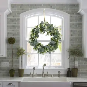 Eucalyptus Wreaths for Front Door 14.96 Inch Green Home Decor for Wall Porch Window Spring Summer Wreath for All Seasons Winter Christmas - Home Improvement.