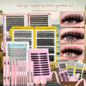 Fairy Lash Clusters Kit Eyelash Extensions Set, Manga Lash Clusters with Bond, Eyelash Fixer, Glue Remover, Tweezers and Eyelash Brush, DIY Spider Individual Lash Clusters for Wispy Volume