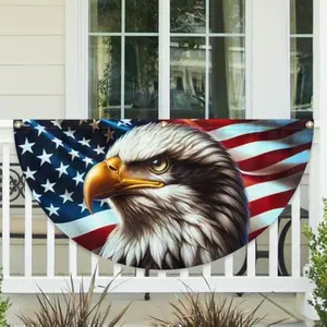 American Eagle Fan Flag Non-Pleated Heavy Duty Patriotic Garden Porch Front Door Yard Hanging Decor with Brass Grommets