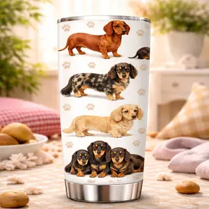 AuraCup 1pc 20oz Stainless Steel Insulated, Thermal Tumbler with Lid, Dachshund Dog Paw Print Design Travel Cup, Valentine’s Day Gift, Birthday and Holiday Gift, Home Kitchen Supplies, Theme Event Decoration