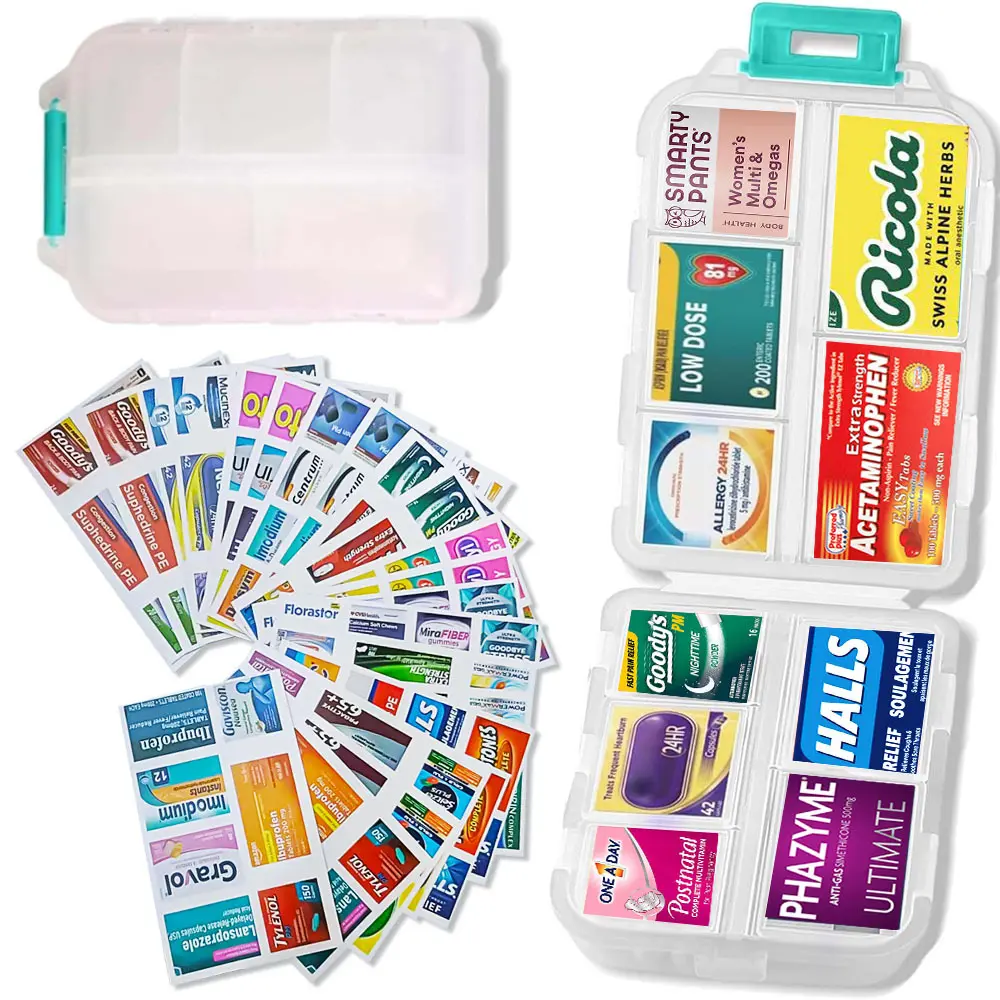 DIY Pill Organizer with 147 Pcs Upgraded Pre-Cut Medicine Labels Foldable Pill Case for Travel Daily,Travel Essentials Mini Pill Container 7 Day Pill Case, Portable Vitamin Organizer Supplement Organizer Vitamin Dispenser Medical Organizer Healthcare