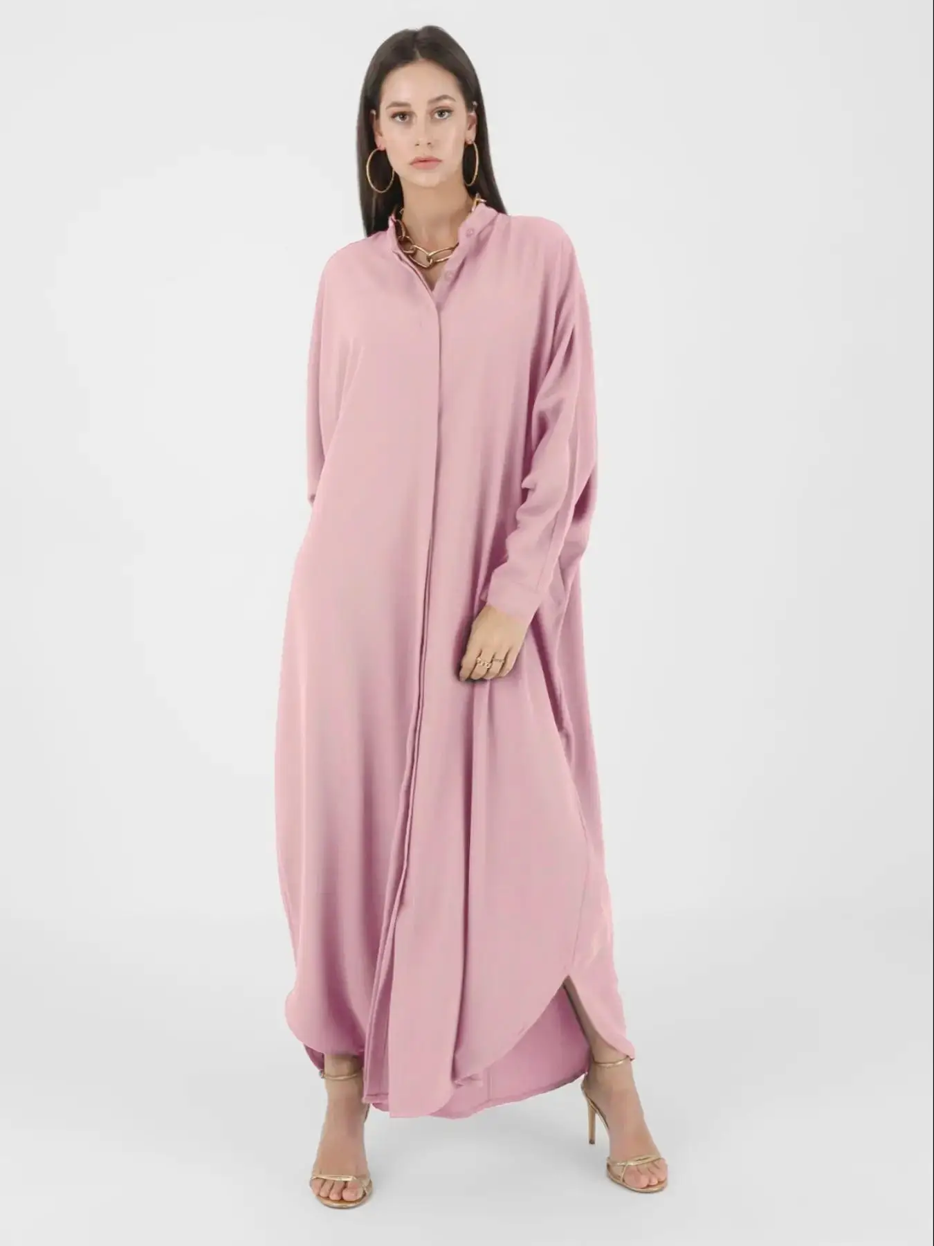 Arabic Clothing-plain Batwing Sleeve Button Front Abaya, Mean Girls Outfit, Maxi Muslim Dress Loose Abayas, Abayas for Women, Islamic Clothes for Wome