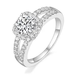 EAMTI 925 Sterling Silver Round Cut Cubic Zirconia Bridal Engagement Ring