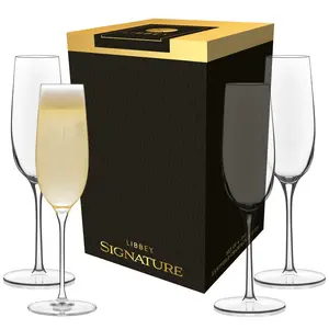 Libbey Signature Kentfield Champagne Flute Glasses, 8-Ounce, Set of 4, Made in USA, Dishwasher Safe, Elegant Stemmed Glassware, Gift Box