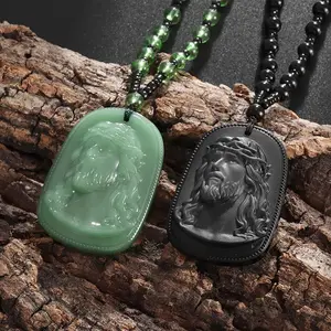 Classic Religious Emerald Green Imitation Jade Jesus Statue Pendant