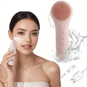 2-In-1 Electric Sonic Facial Cleansing Brush, 6 Speed Vibration, Ipx7 Waterproof Silicone, Hot Compress Face Massage Tool, Magnetic Charging, Women Gift