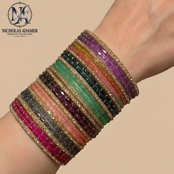 Desi 26-Piece Raindrop Glass Bangle Set, Lightweight Bracelets & Bangles, Stackable Design, Ideal for Weddings & Special Occasions