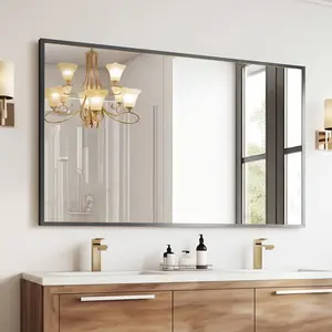 Rectangle Bathroom Vanity Mirror – 30x36, 30x40, 30x48 Inch, Wall-Mounted Over Sink Mirror, Rust-Resistant Metal Frame, Tempered Glass, Matte Black & Gold, Horizontal or Vertical