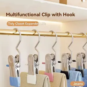 12pcs Stainless Steel Multi-Functional Clothespins, No-Mark Home Use Clips, Durable Metal Hangers for Dresses & Pants, Space-Saving Organizer, Hanger Accessories