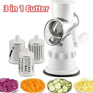 3 In 1 Vegetable Slicer Manual Kitchen Accessory Grater - Round Chopper, Mandolin Shredder, Potato Shredder for Home Kitchen Supplies Utensils Equipment