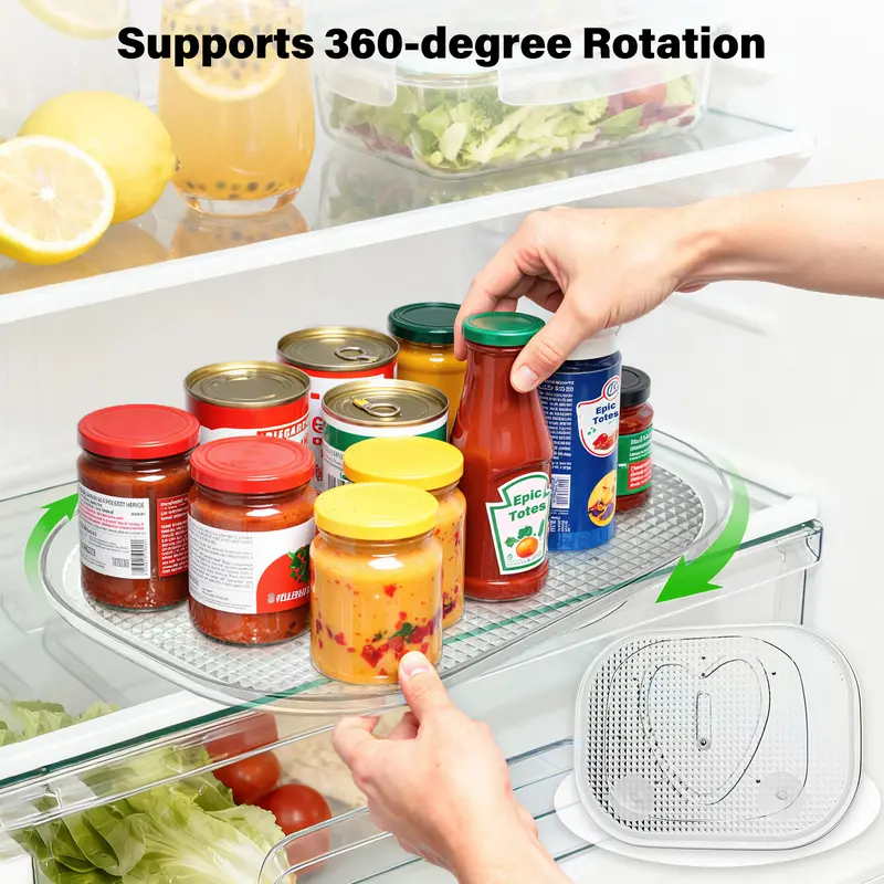 【NEW】Rectangle Lazy Susan Rotating Organizer Turntable, 14.2"x10.2"x1.1" Corner Space Saver with Heart-Curve Track & Non-Slip Function, Home Essential for Fridge, Refrigerator Organization, Cabinet, Pantry, Kitchen Countertop
