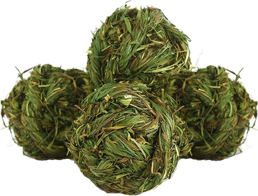 Hamiledyi 4-Pack Woven Texture Natural Timothy Grass Chew Balls - 2.8x2.8x2.8in Deep Base, Rabbit Small Animal Supplies, Feeding & Boredom Relief Toy for Rabbits, Hamsters
