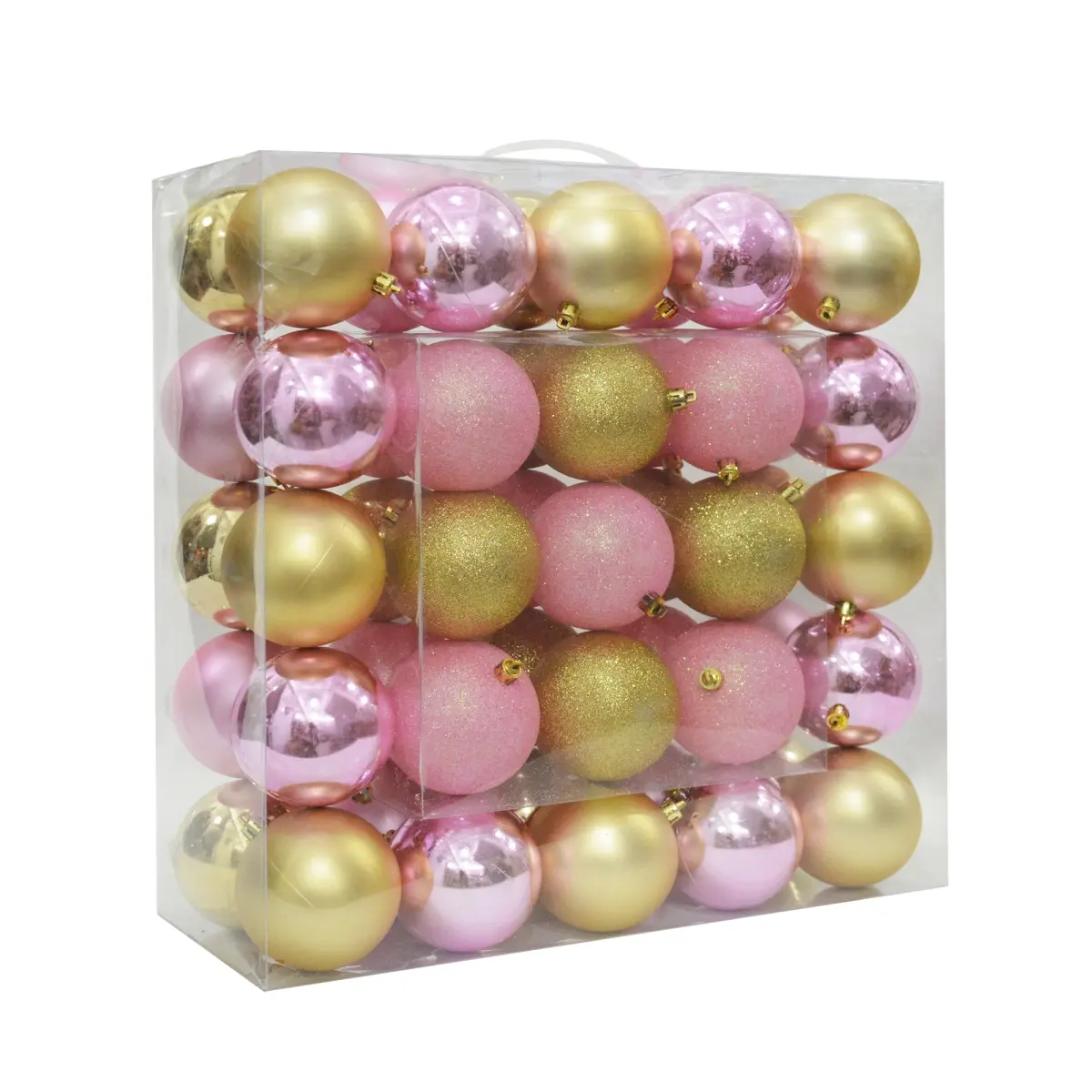 212 MAIN Shatterproof 3 in. Shiny Glitter Square Christmas Ornaments Combo - Gold & Pink, Pack of 50, No Assembly, Holiday Decor, Festive Style Christmas Decor for Tree, Wreath, Centerpiece