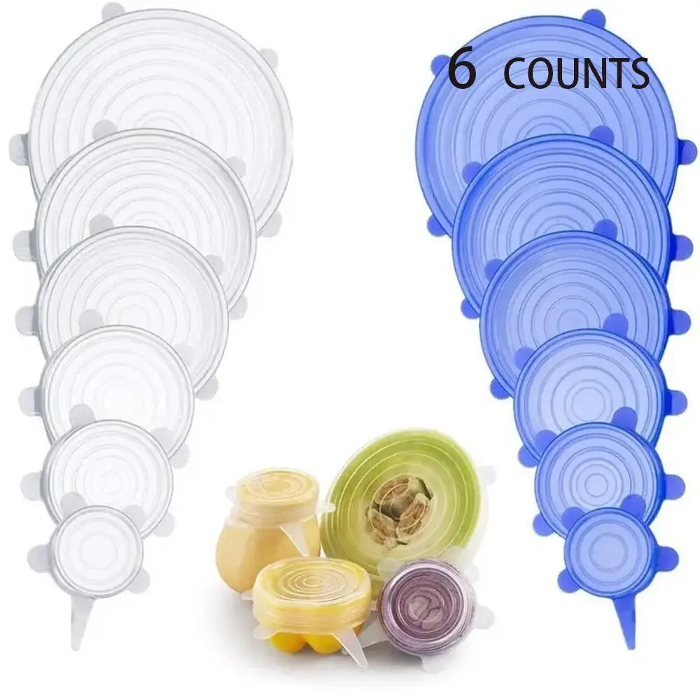 Silicone Stretch Lids, Leak Proof Lids, 6 Counts Reusable Durable Food Storage Lids for Bowls, Dishwasher & Refrigerator Safe Storage Tools, Kitchen Supplies