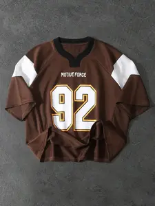 Men's Letter & Number Print V Neck Football Jersey, Regular Fit Casual Short Sleeve T-shirt for Daily Wear, Sports Clothing, Sports Tees, Men's for All Seasons