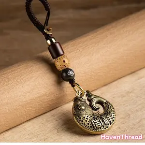 Hollowed Brass Fortune Fish Keychain - Pure Copper Longevity Blessing Lock, Lightweight Fashion Accessory with Keychain Attachment for Cars, Bags