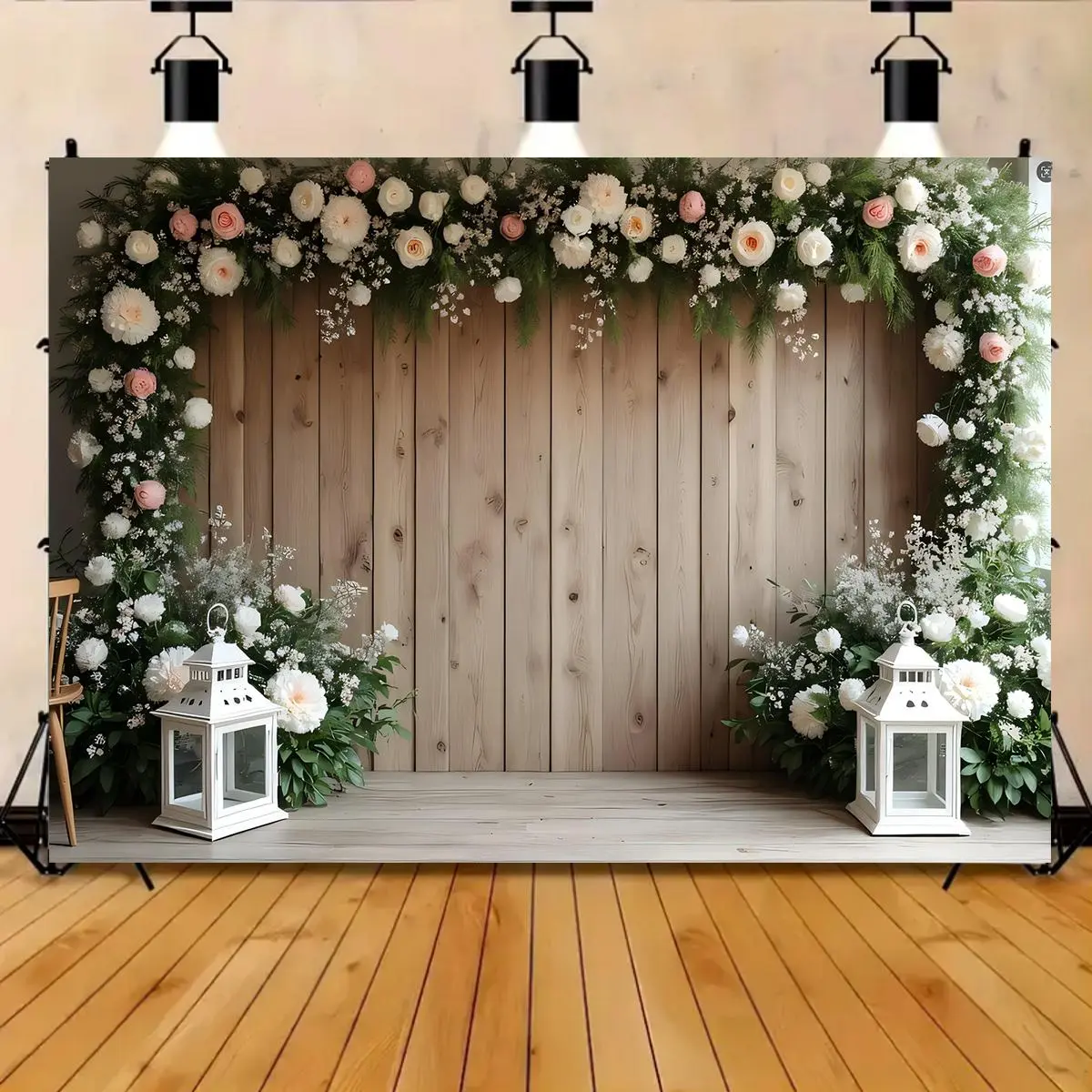Flower Decor Backdrop, 1 Count Wedding Theme Backdrop,  Props Background Cloth, Indoor & Outdoor Garden Party Decoration, Banners
