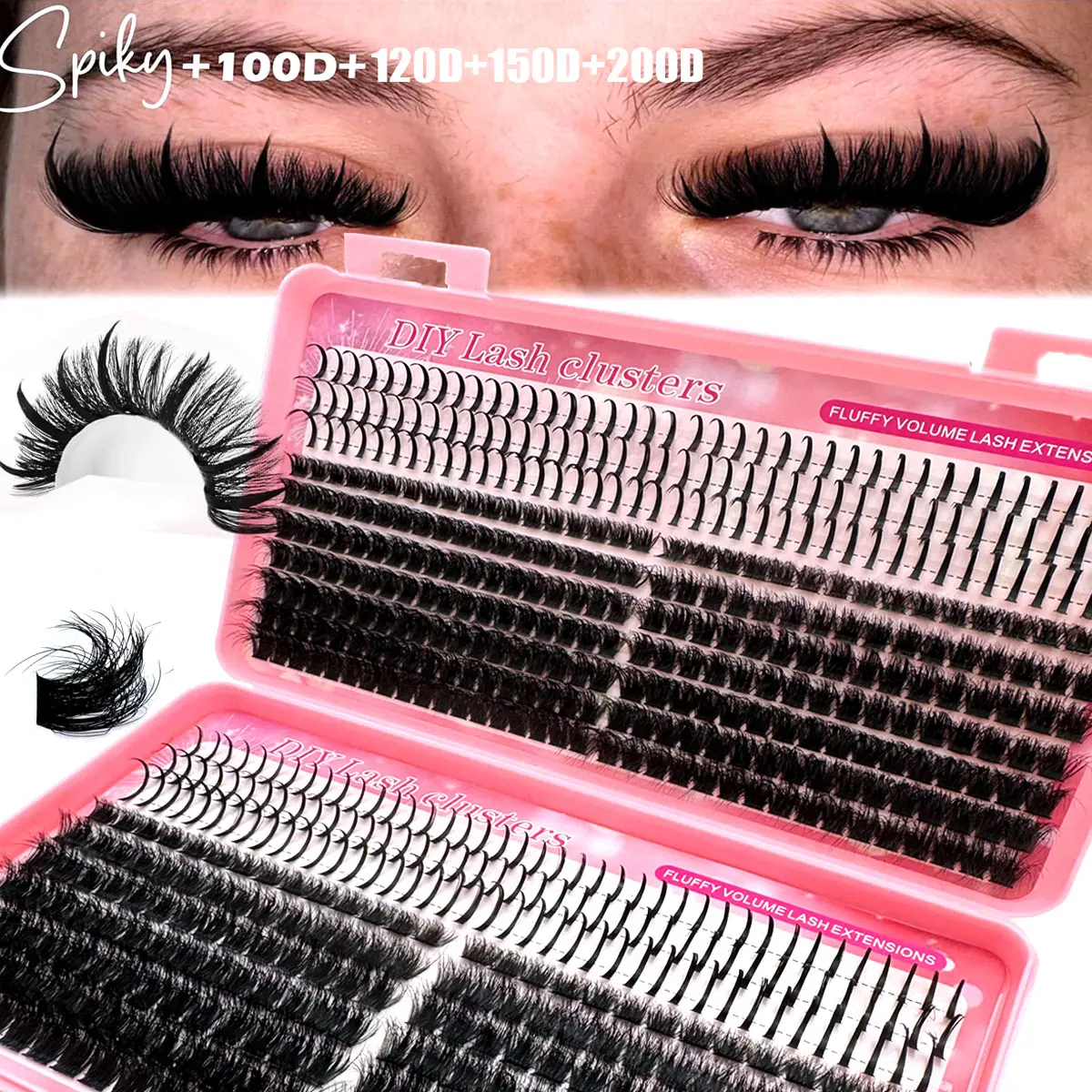 Spikes50D60D80D100D/Spikes60D80D100D120D/Spikes80D100D120D150D/Spikes100D120D150D200D 5 IN 1 Lash Clusters Long 8-16mm Lash Spikes Eyelash Clusters Volume Individual Lashes DIY Spiky Lash Extension Manga Cluster Eyelash Extensions Mink Strips Lashes Thick