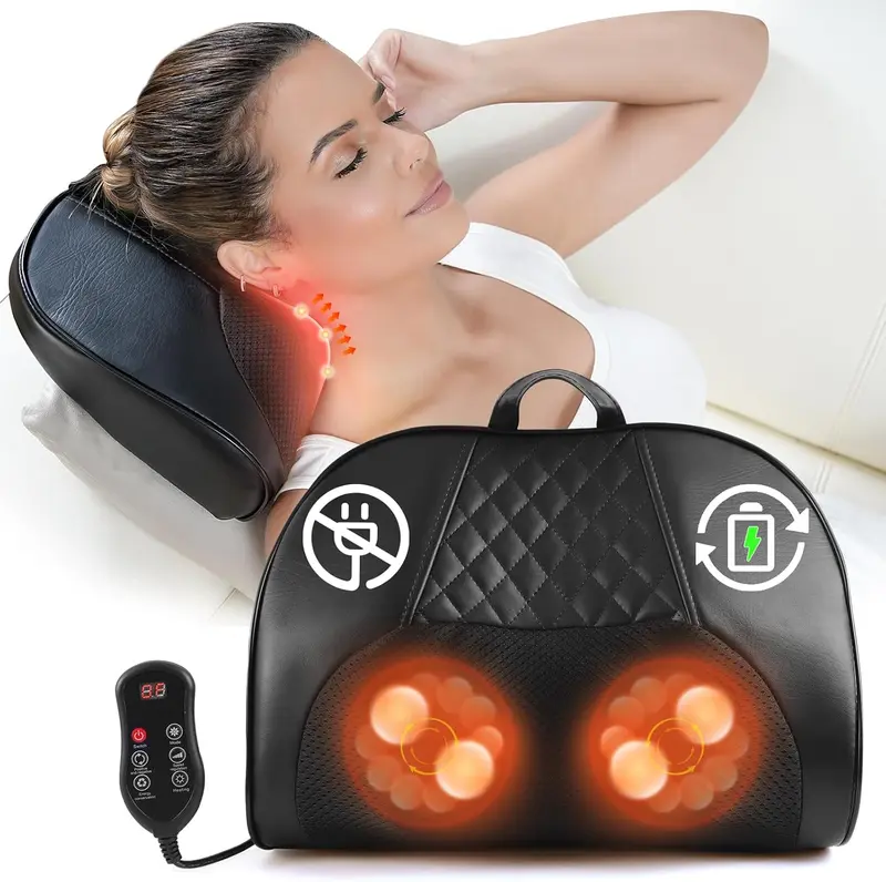 Admbm Cordless Neck & Back Massager with Heating Feature & Remote Control for Comfort - Deep Tissue Shiatsu Massage with Soothing Heat, Adjustable Intensity, Auto Shut-Off, Ergonomic Design