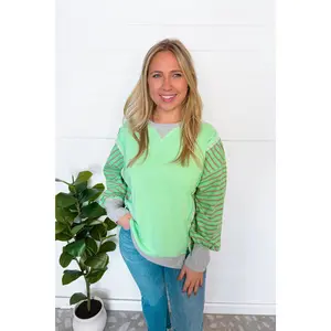 Weekend Away Oversized Striped Top - Mint/Grey