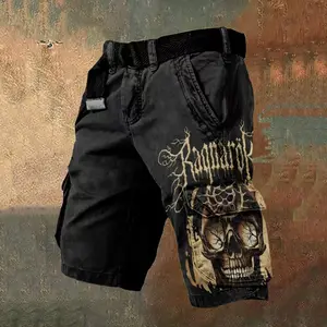 ️Viking Ombre Print Cargo Shorts Men | Washed Gradient Tactical Shorts, Multi-Pocket Streetwear with Belt