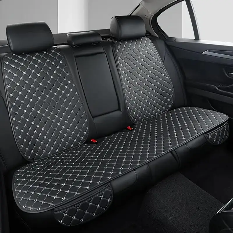 Car Rear Seat Cover, 1 Count Universal Car Rear Seat Protective Cushion Cover & 2 Counts Rear Backrest Cushions, Hand Embroidered PU Leather Waterproo