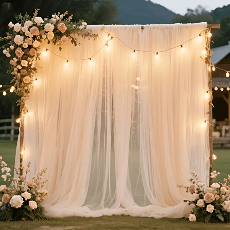 6pc 31.49*216.53inch/80*550cm champagne colored mesh curtain, high-end decorative mesh for atmosphere, wedding decoration, staircase handrail photography background decoration