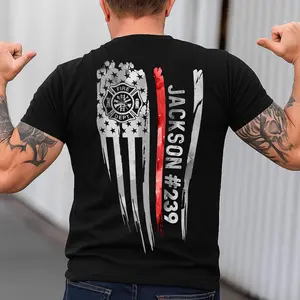 Personalized Firefighter Shirt, Custom Firefighter Shirt, Thin Red Line Flag Shirt, Fire Department T-Shirt, Gift for Dad, Grandpa, Husband