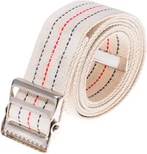 Transfer and Gait Belt with Metal Buckle Transfer Walking and Standing Assist Aid for Caregiver Nurse Therapist 2 inches Beige with Stripes 60"