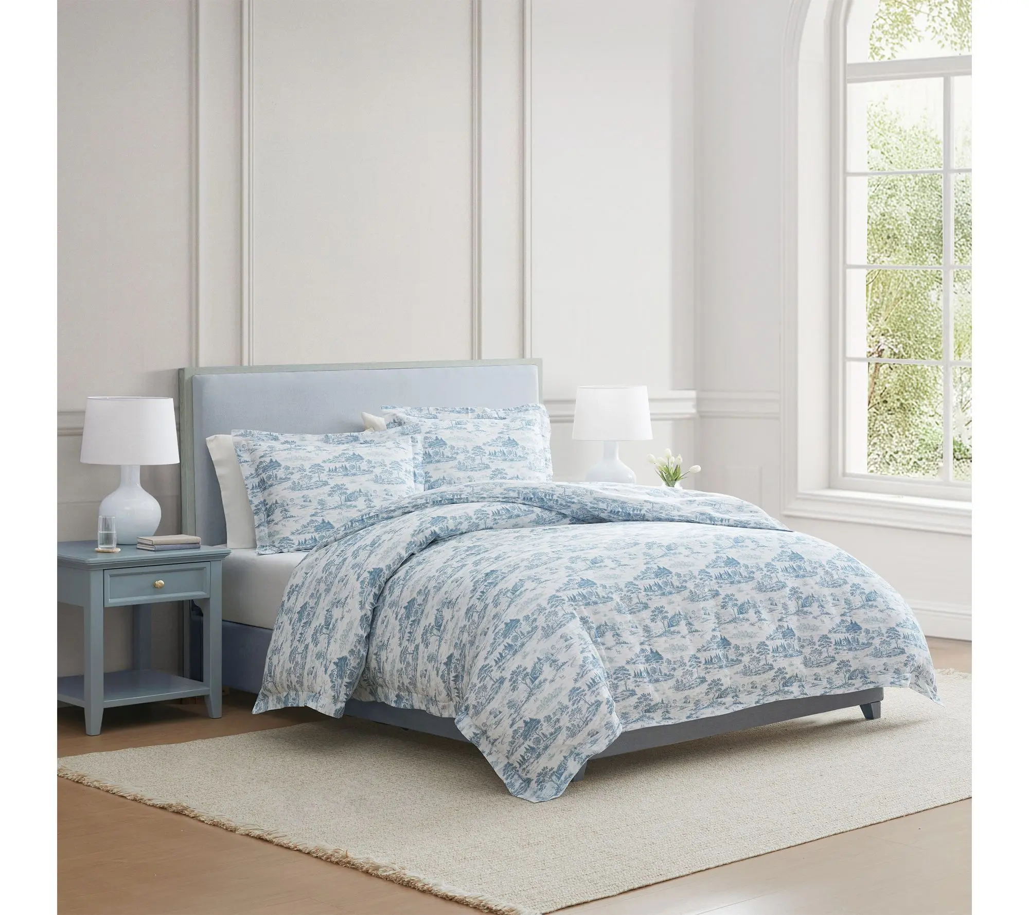 Martha Stewart Farmhouse Toile Blue Cotton Ki ng Comforter Se