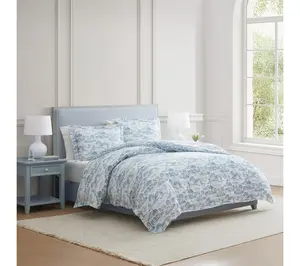 Martha Stewart Farmhouse Toile Blue Cotton Ki ng Comforter Se