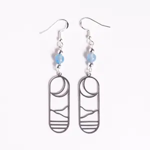 Sea Side Moon Rise Earrings - Silver Plated Metal & Blue Agate Dangle Earrings for Adults Lightweight Hypoallergenic Earrings with Cool Blue Agate Beads