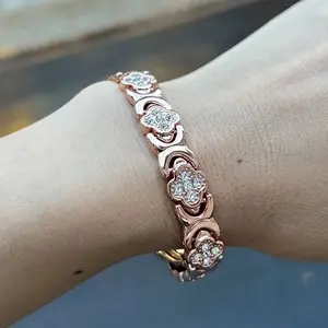 Women’s Copper Magnetic therapy zircon Bracelet,Pure Copper, 3500 Gauss Magnets, Adjustable Healing cubic zirconia Jewelry gift for Pain Relief support & Wellness Classic bangle bracelet energy