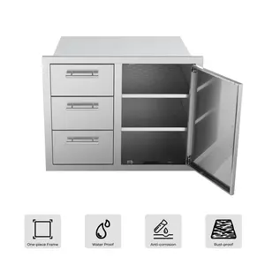 Cxforste Outdoor Kitchen Drawers Combo Stainless Steel Flush Mount Outdoor Kitchen Cabinets Triple Drawer and Cabinets with Partition Combo for Outdoor Kitchens & BBQ Islands 28.6" W x 22.6" H x 21.6" D Durable Storage
