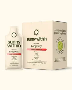 Longevity by Sunny Within - Strawberry-Lime Flavor (30 Pouches) - Liposomal Supplement containing: Glutathione, NAD+, CoQ10, Vitamin B12, Lactoferrin, MCT Oil, Choline for Antioxidant Support, Gut Health, Immunity Support, and Nervous System Support
