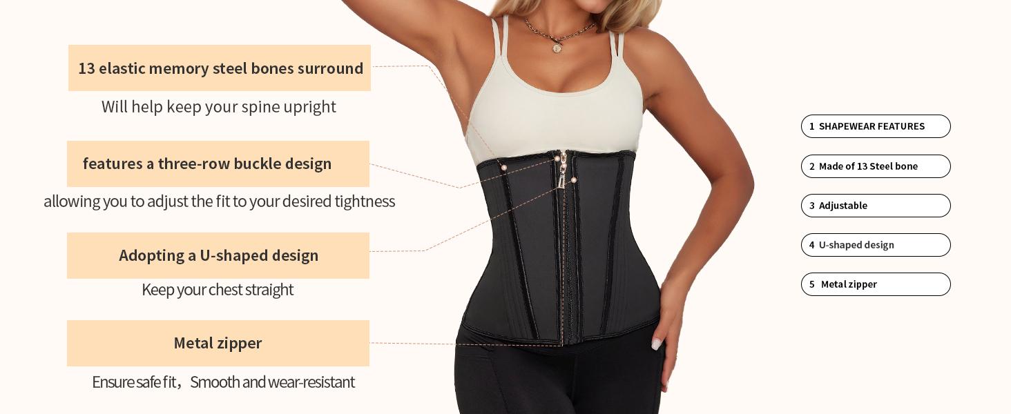 Latex Waist Trainer for Women Sport Corset Shapewear with Zipper Fajas