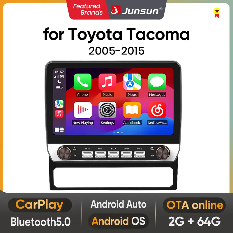 Android 15 Car Radio Stereo for for Toyota Tacoma 2005-2015,10-Inch Touch Screen 2GB RAM 64GB ROM Supports CarPlay/Android Auto, Bluetooth, WiFi, GPS, FM/AM,Without Camera