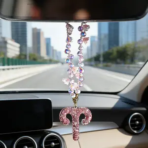 Zodiac Crystal Car Pendant, Butterfly Beaded Rearview Mirror Charm, Luxury Sparkling Car Interior Decor, Car Hanging Decoration, Exclusive for Women