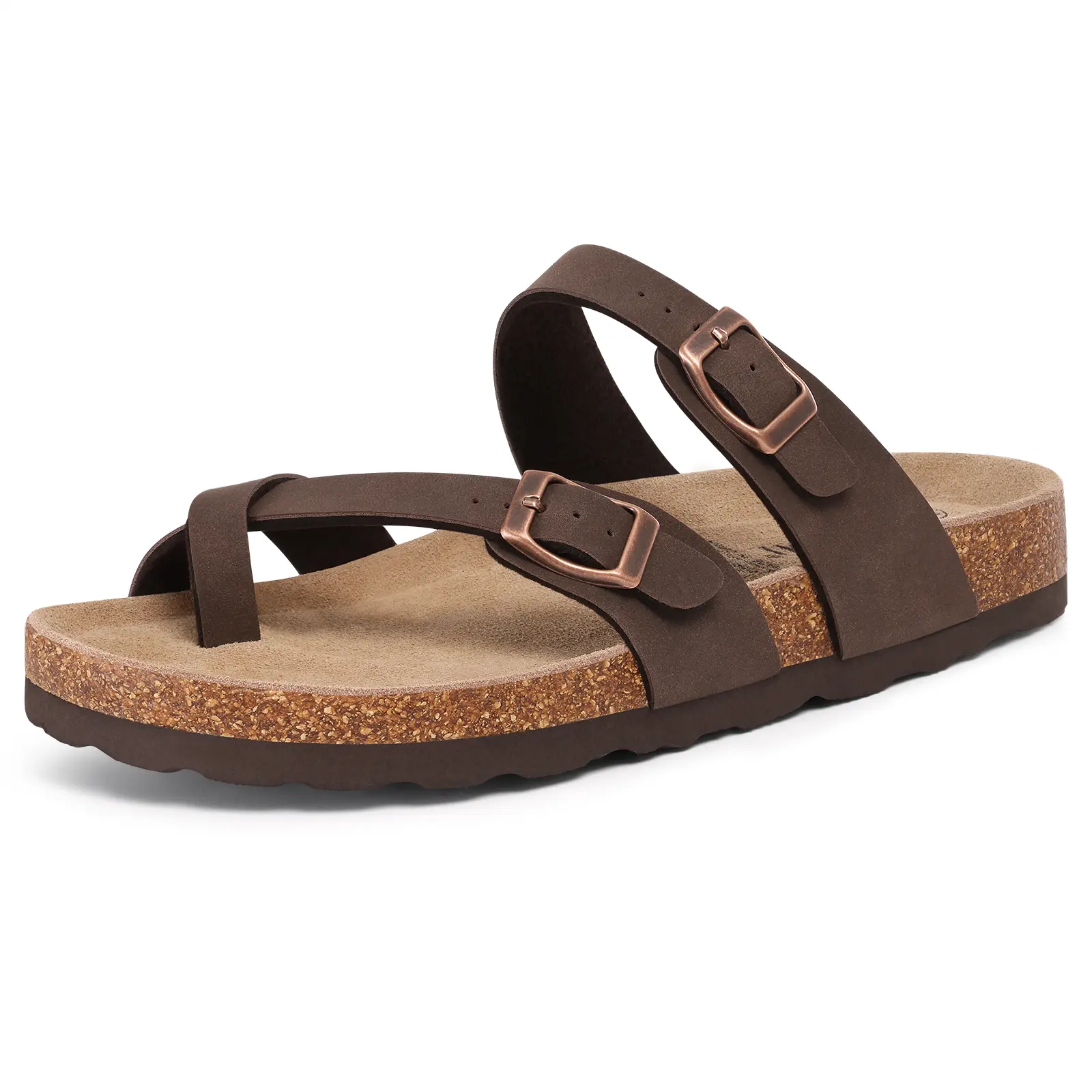 KIDMI Women's Cork Footbed Sandals Summer Flat Sandals  Nonslip Beach Womens Sandals Slip-On Slides with Adjustable Buckle Lightweight Womens Slides Vacation Essentials Sandals