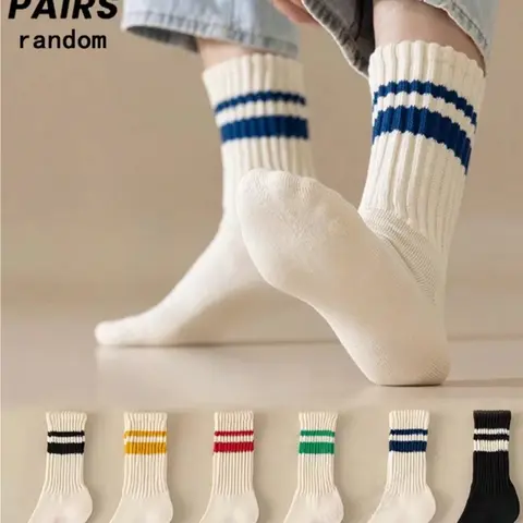 1 pair/5 pairs random men's crew socks, moisture-wicking and sweat-absorbing, with Striped and letter patterns, street style, suitable for daily wear