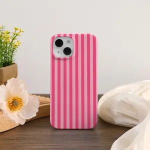 Hot Pink Striped Phone Case, Minimalist Aesthetic Lines Phone Cover