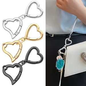 Heart Shape Rotating Spring Buckle, 2 Sets Multifunctional Alloy Spring Clips, Keychain Hooks, Bag Straps, DIY Crafts, Unisex